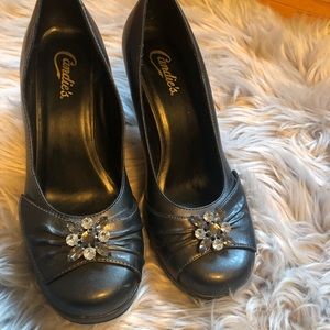 Candies size 9 black gem flower heels shoes